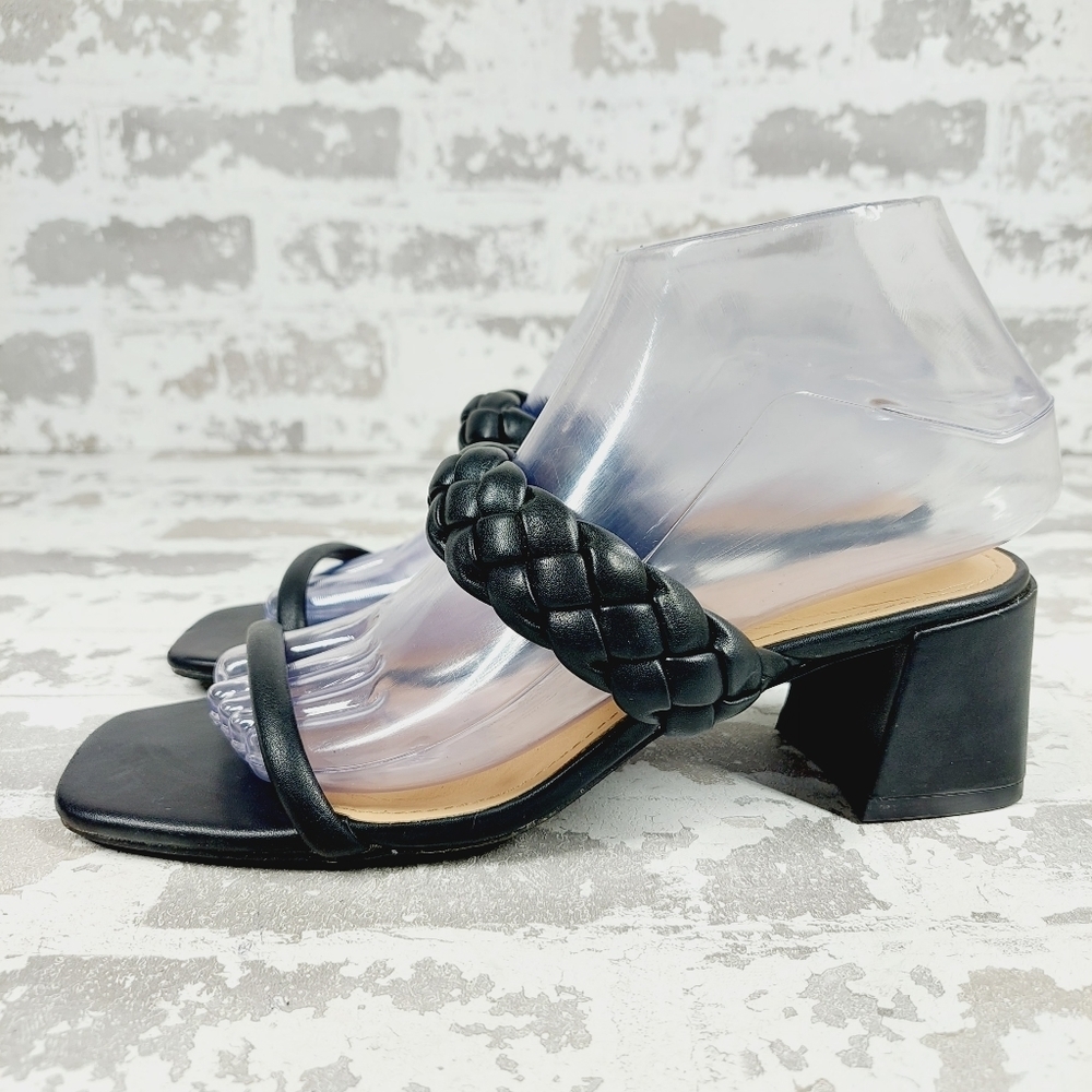 Sincerely Jules Black Slip On Block Heel Braided Vanna Strappy Sandals O774